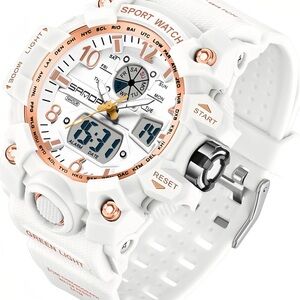 White and Rose Gold Waterproof and Shockproof Sports Watch